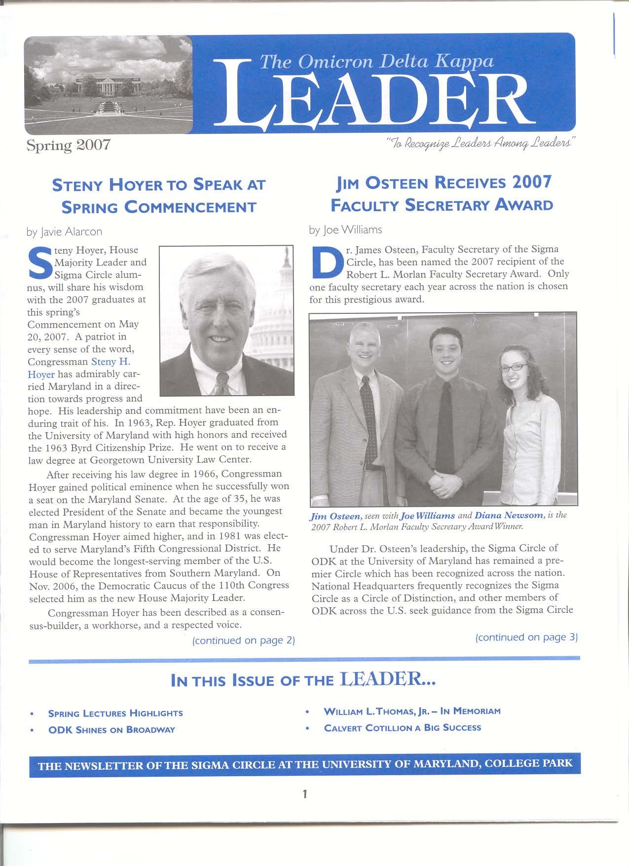Front cover of Spring 2007 Newsletter