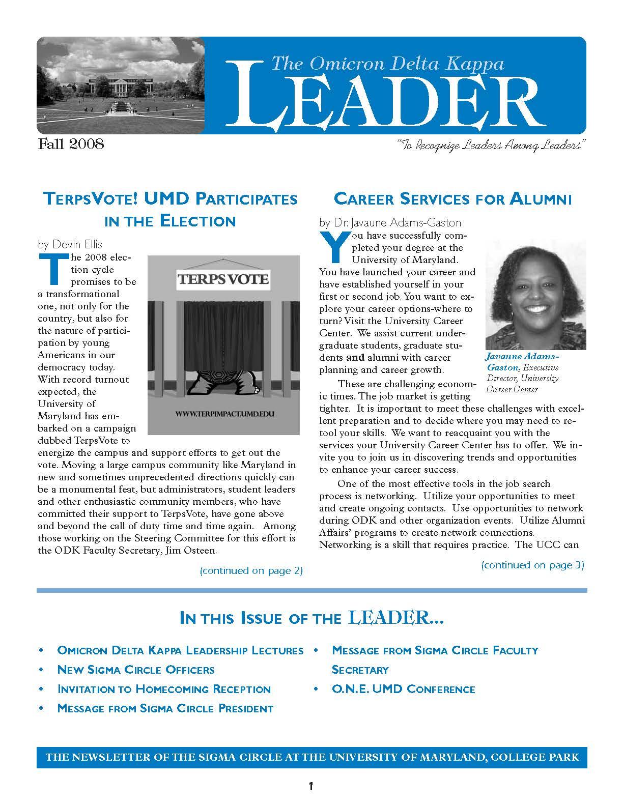 Front cover of Fall 2008 Newsletter