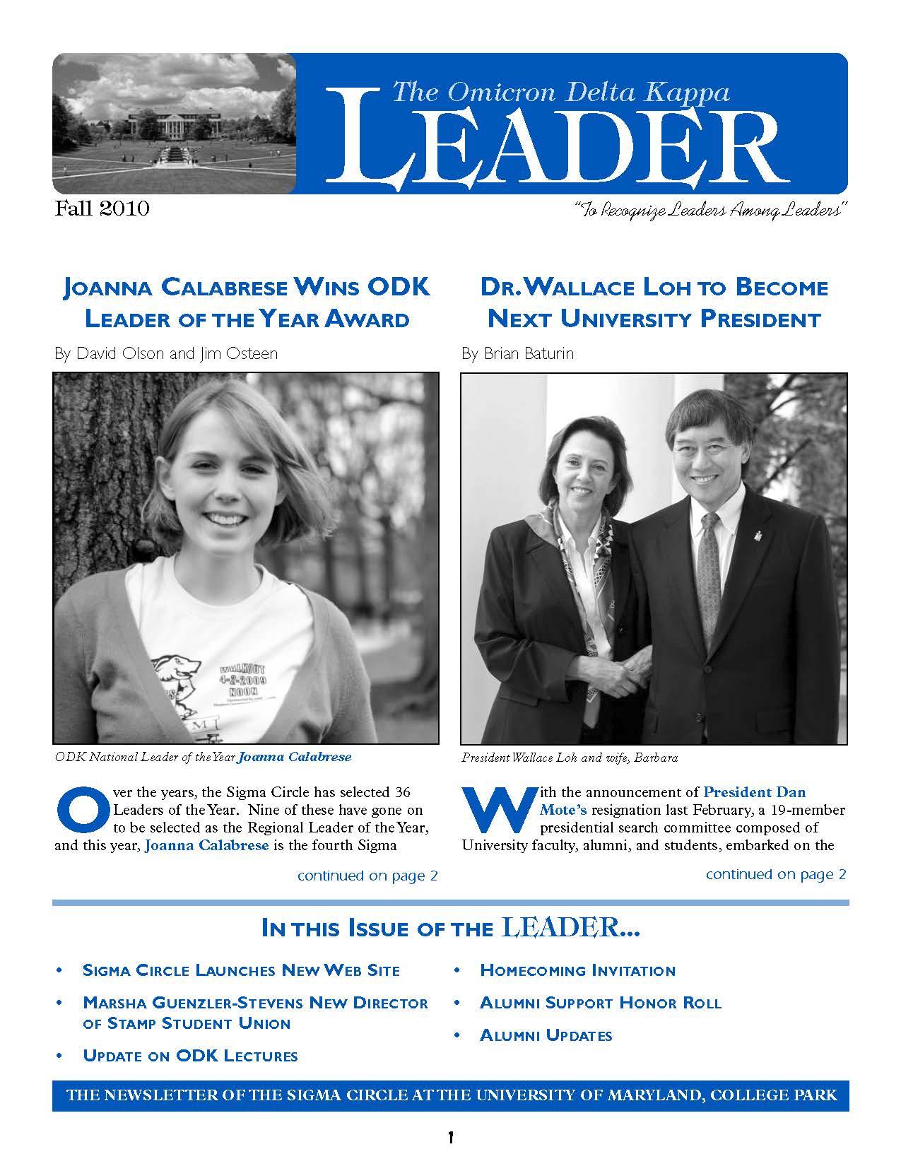 Front cover of Fall 2010 Newsletter