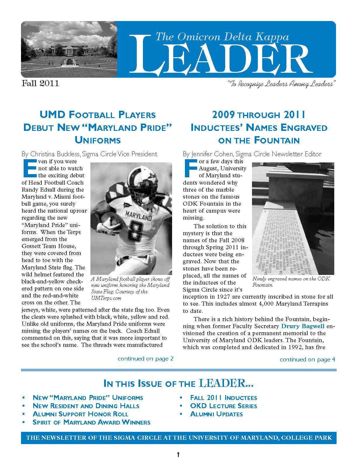 Front cover of Fall 2011 Newsletter
