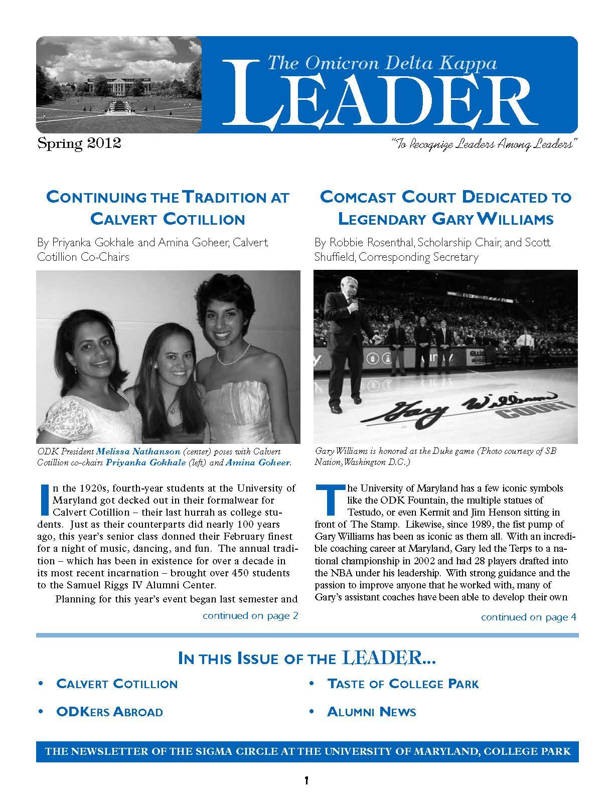 Front cover of Spring 2012 Newsletter