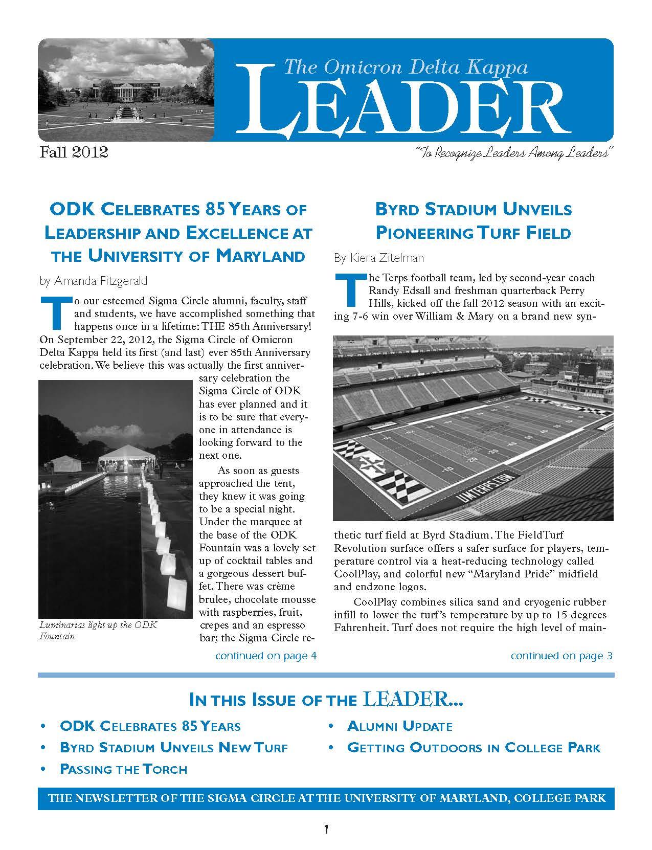 Front cover of Fall 2012 Newsletter