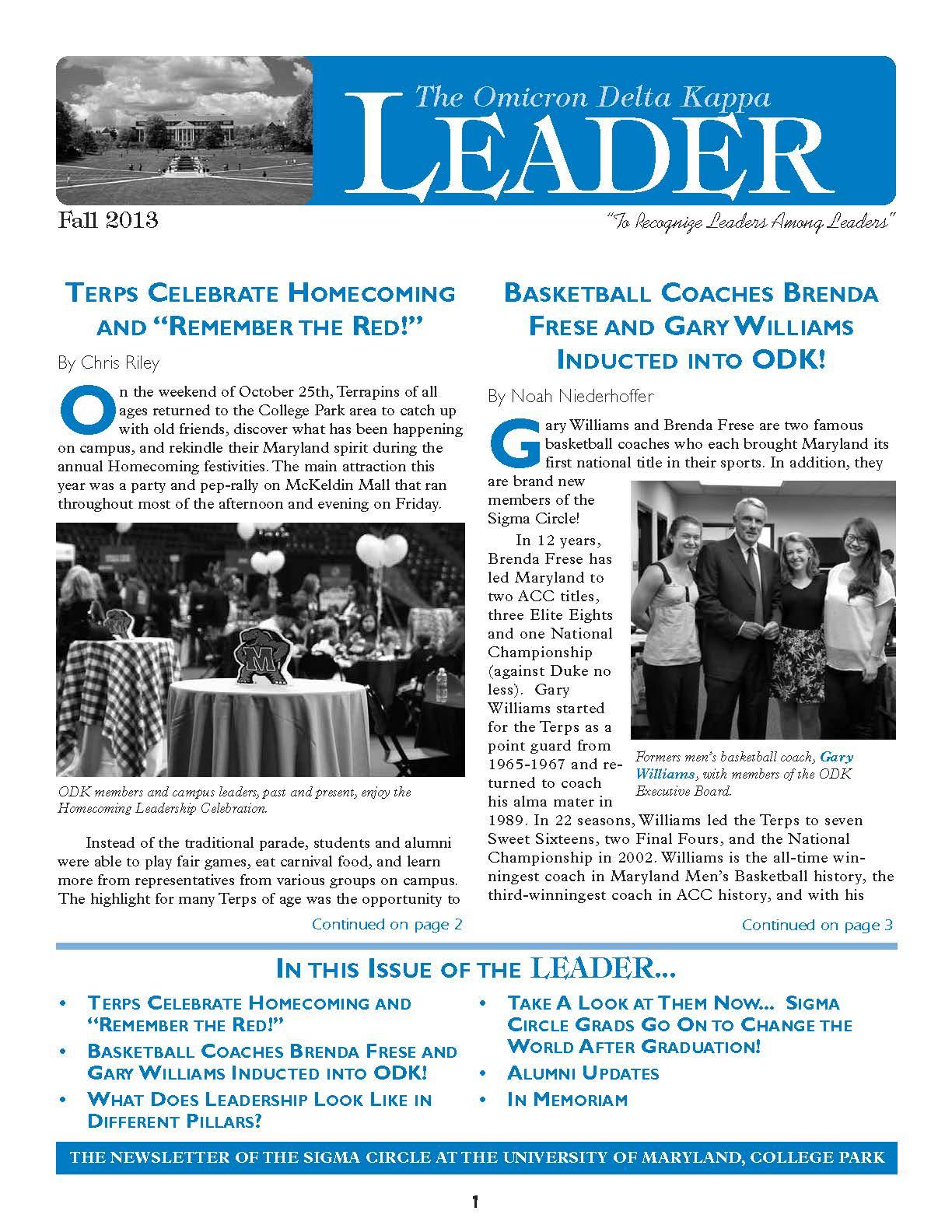Front cover of Fall 2013 Newsletter