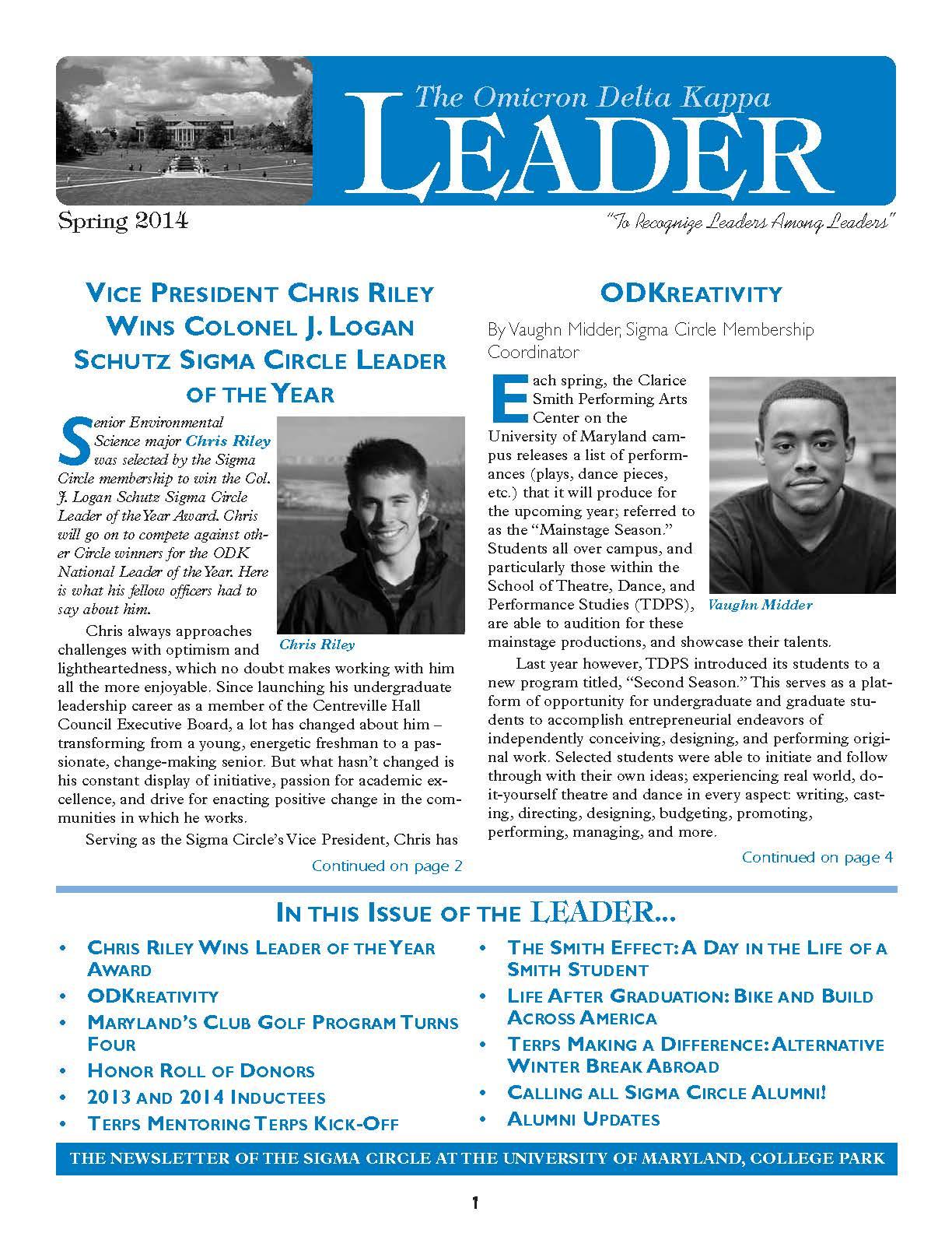 Front cover of Spring 2014 Newsletter
