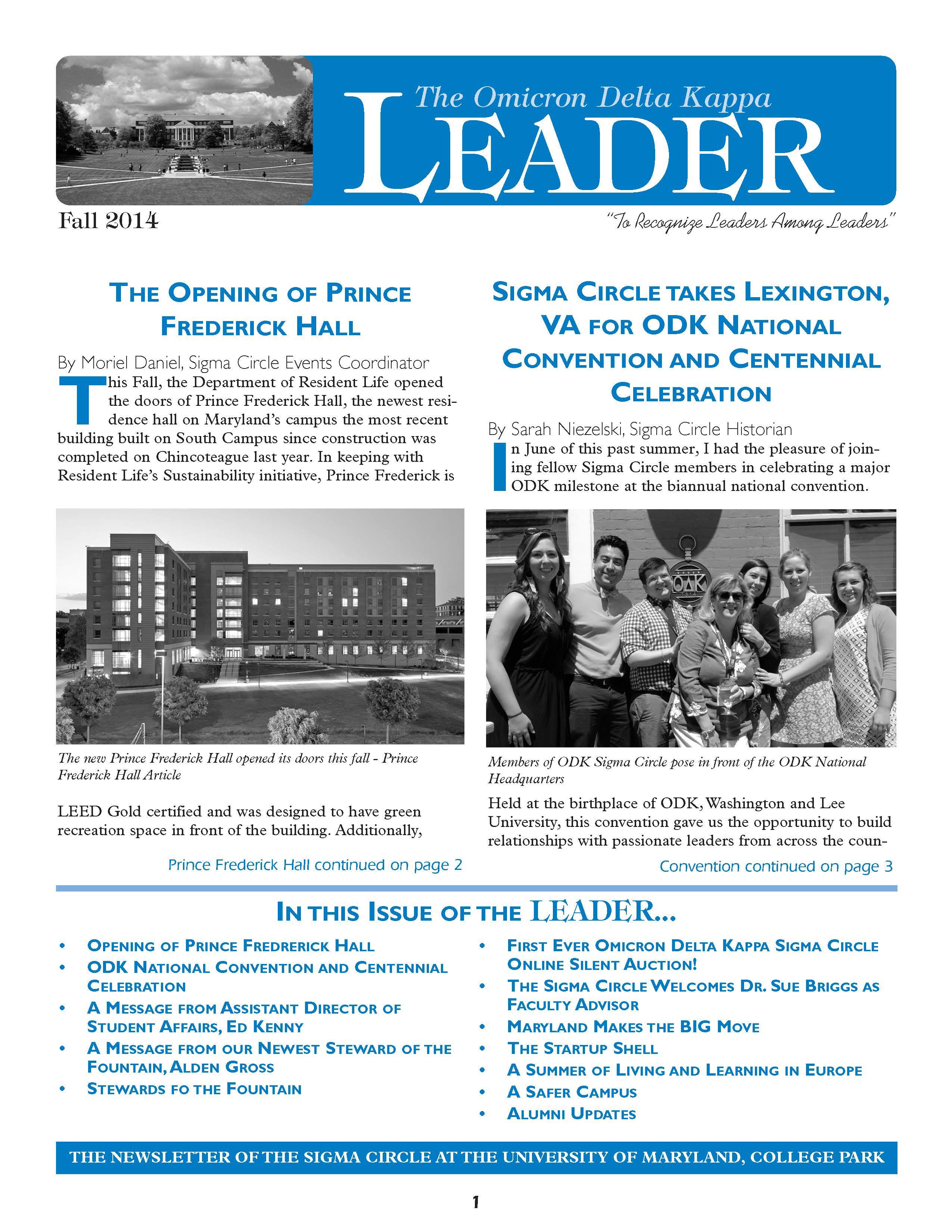 Front cover of Fall 2014 Newsletter