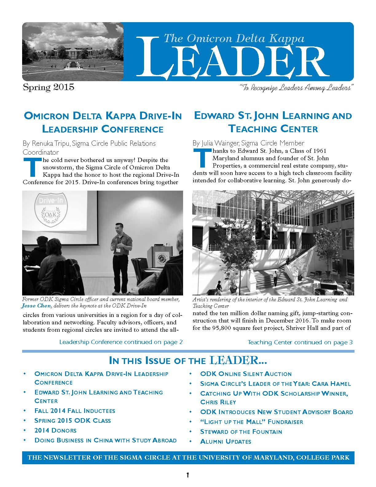 Front cover of Spring 2015 Newsletter