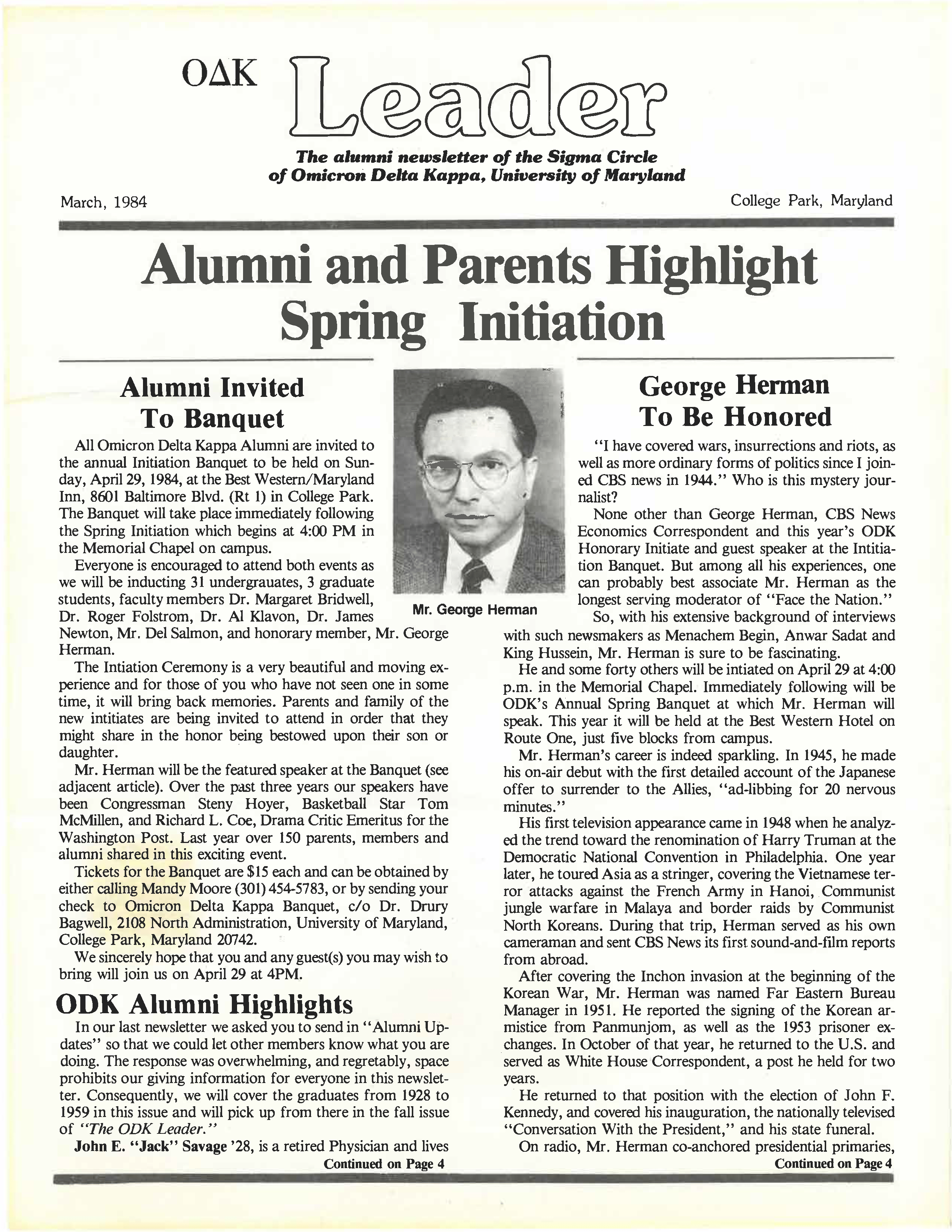 Front Cover of Spring 1984 Newsletter