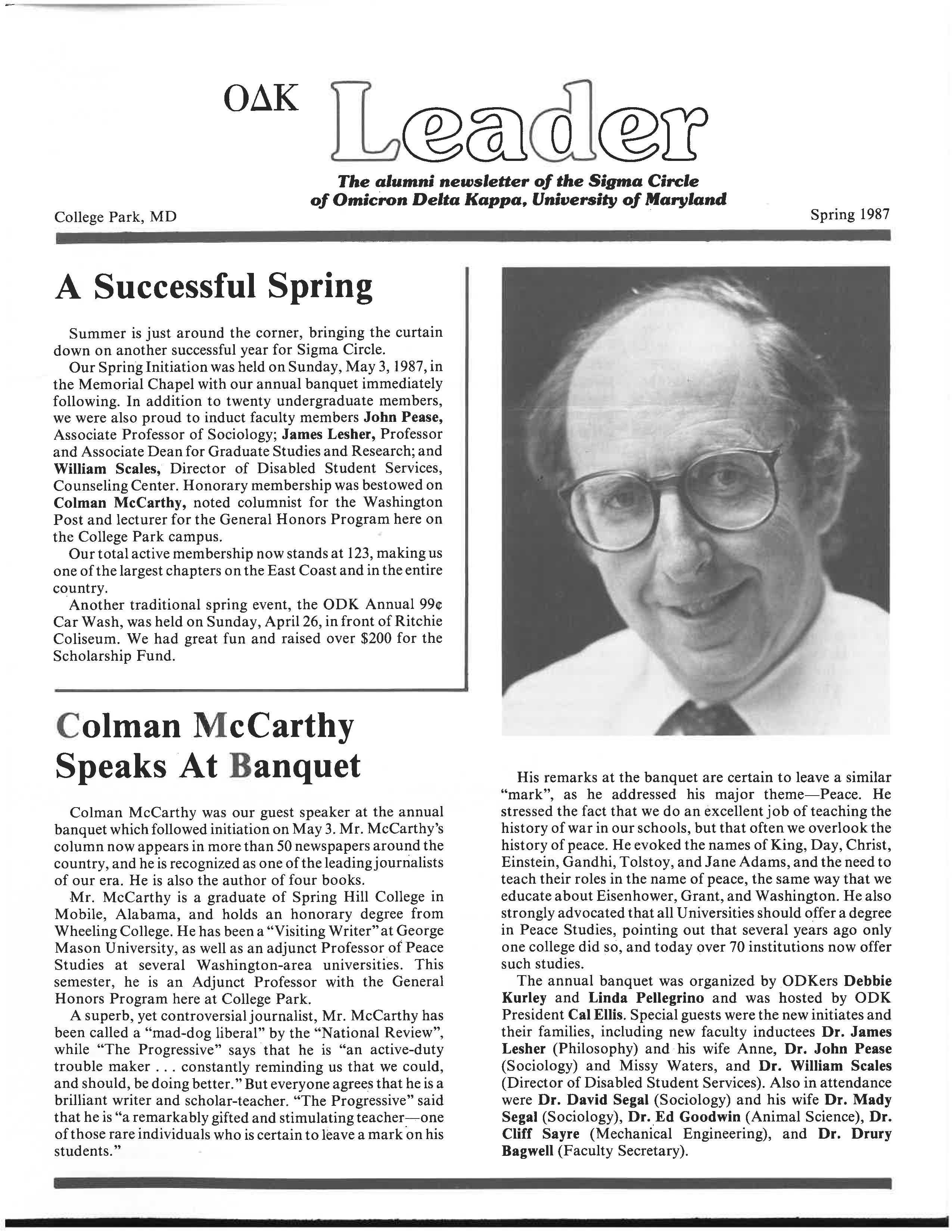 Front cover of Spring 1987 Newsletter