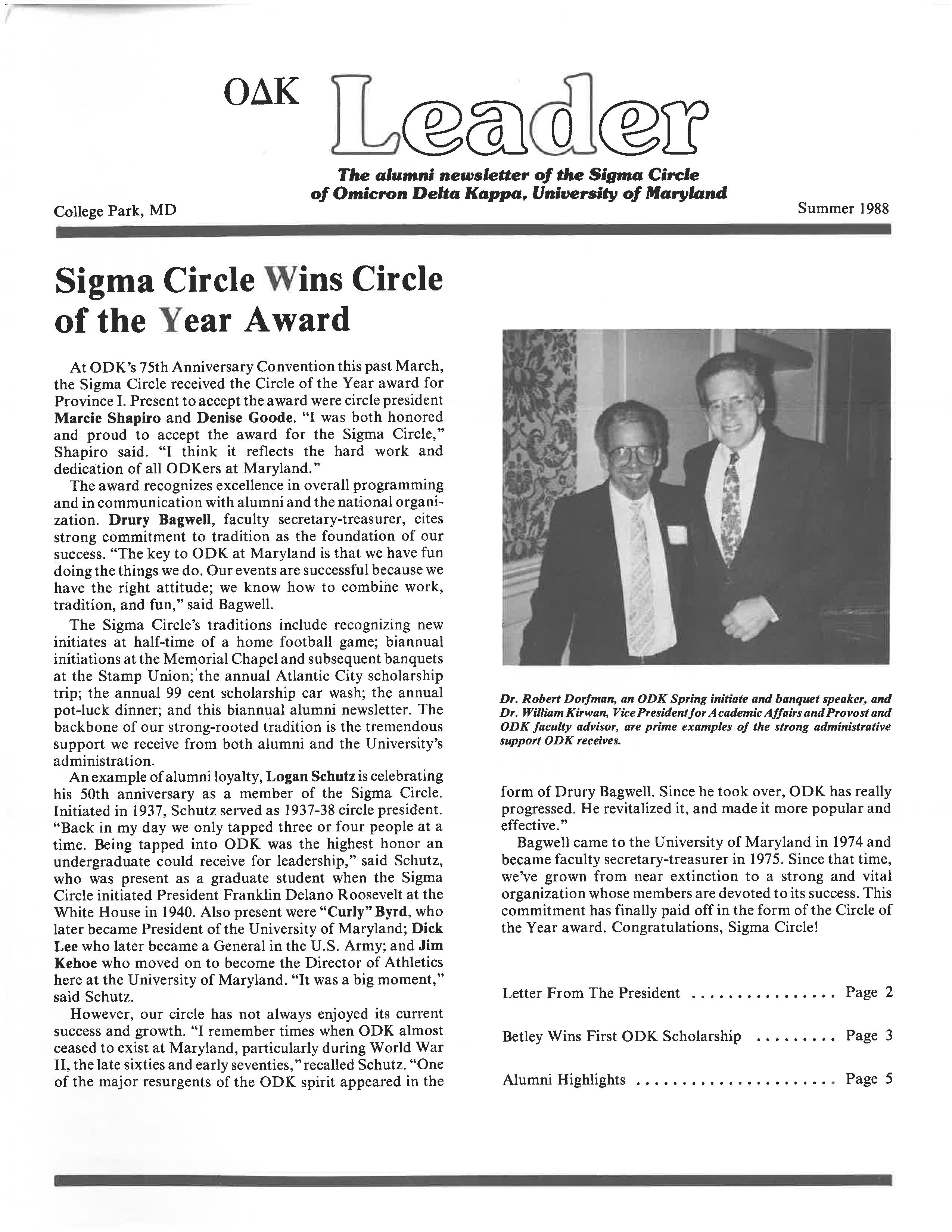 Front cover of Summer 1988 Newsletter