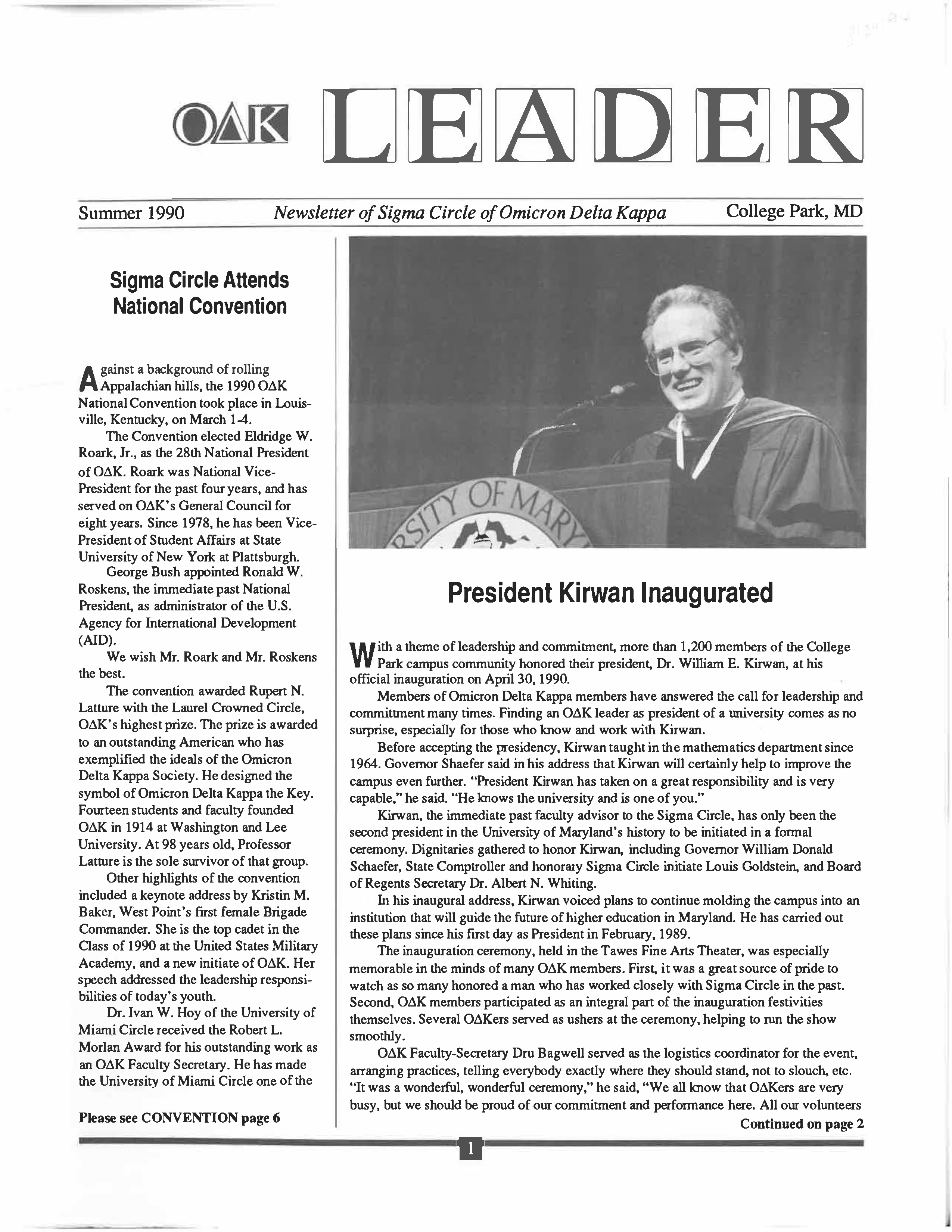 Front cover of Summer 1990 Newsletter