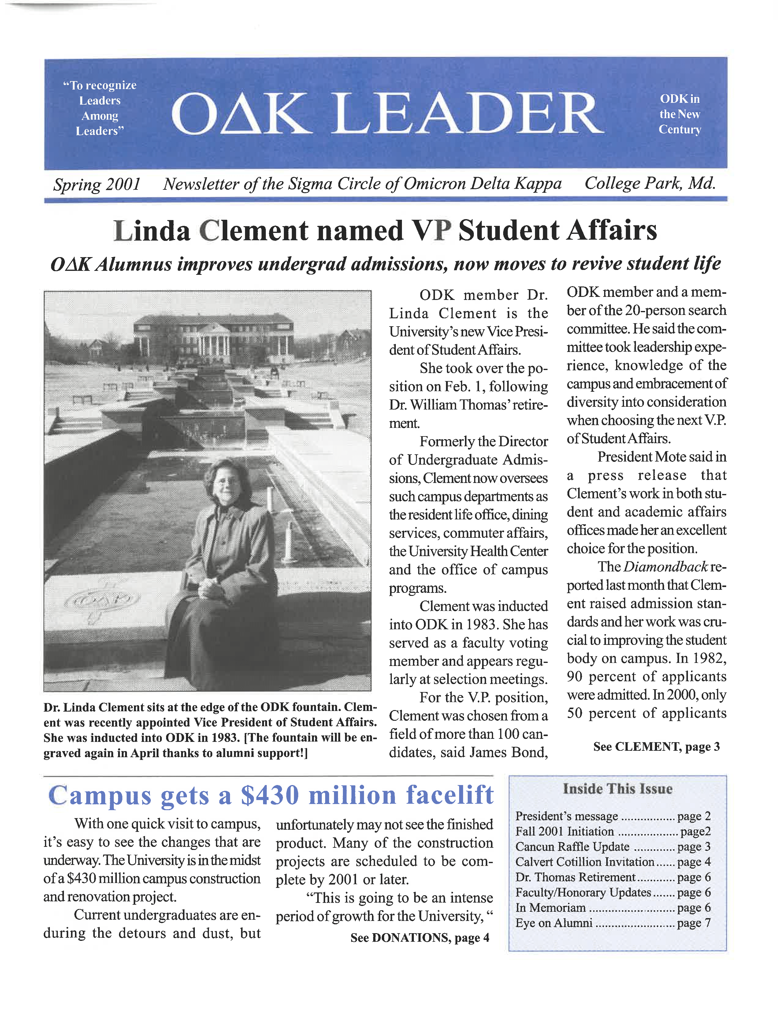 Front cover of Spring 2001 Newsletter