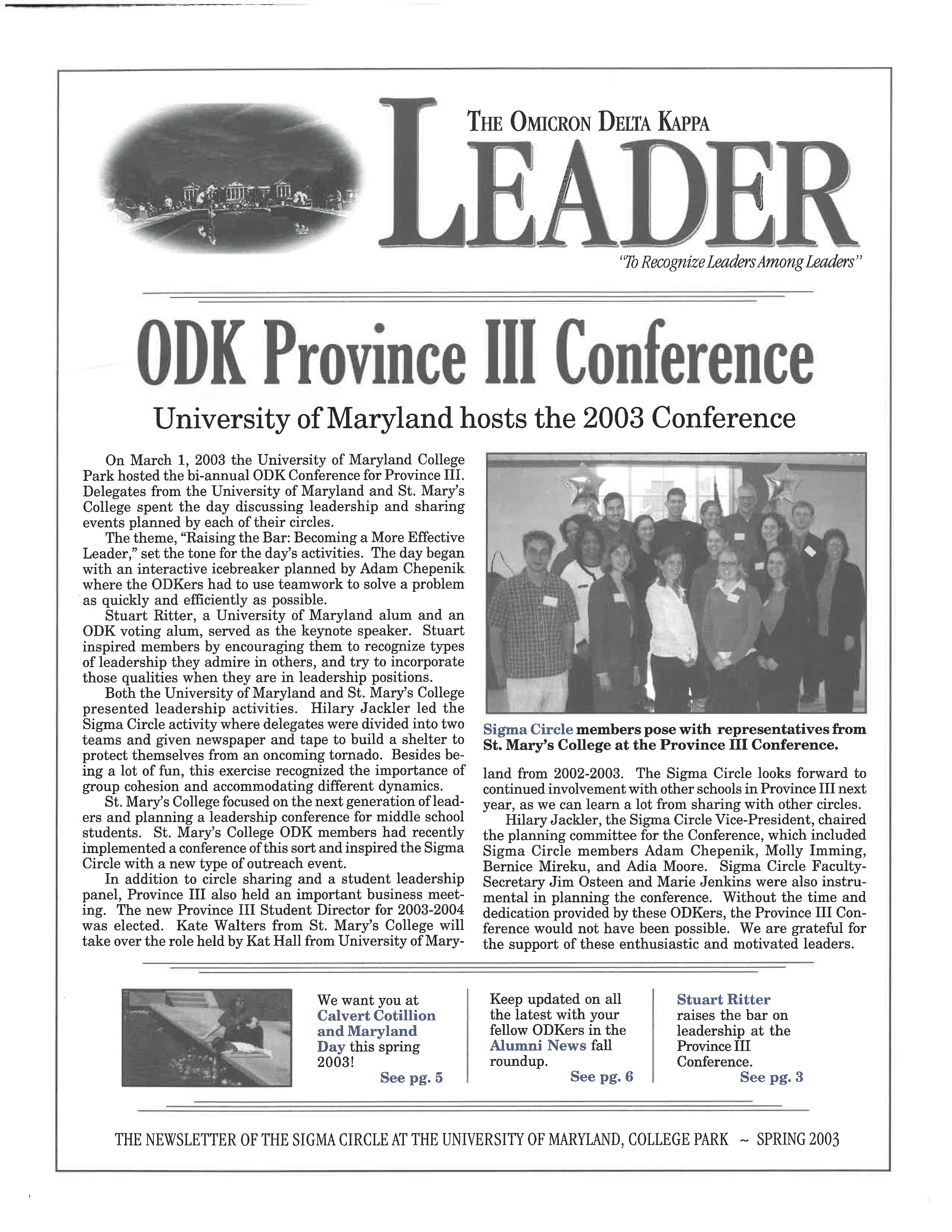 Front cover of Spring 2003 Newsletter