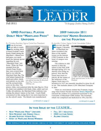 Front cover of Fall 2011 Newsletter