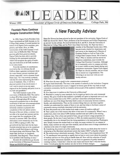 Front cover of Winter 1990 Newsletter