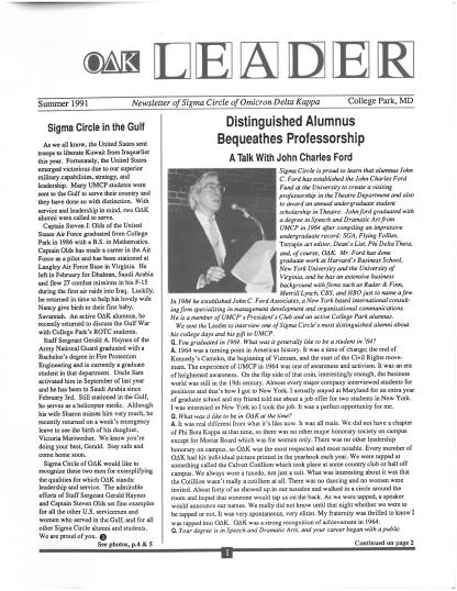 Front cover of Summer 1991 Newsletter