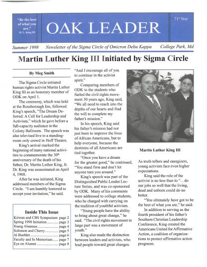 Front cover of Summer 1998 Newsletter