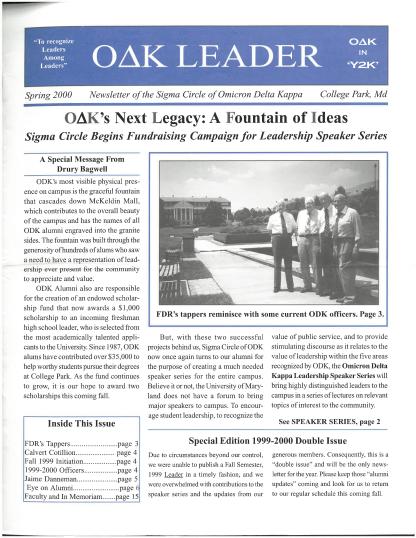 Front cover of Spring 2000 Newsletter